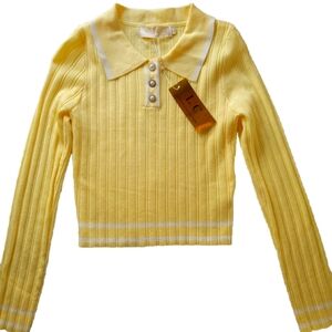 Lizette Collection Yellow Ribbed Long Sleeve Polo Sweater Sz Child Medium